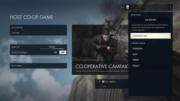 co-op game menu, sniper elite 5