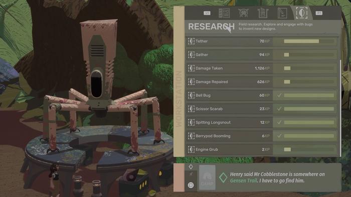 A screenshot of Stonefly. This is the menu to upgrade the spider robot.