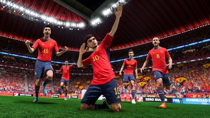 Spanish players celebrating in FIFA 23.