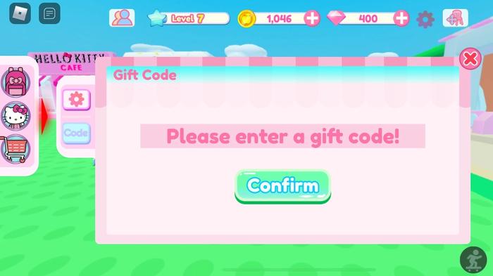 Image of the code redemption screen in My Hello Kitty Cafe.