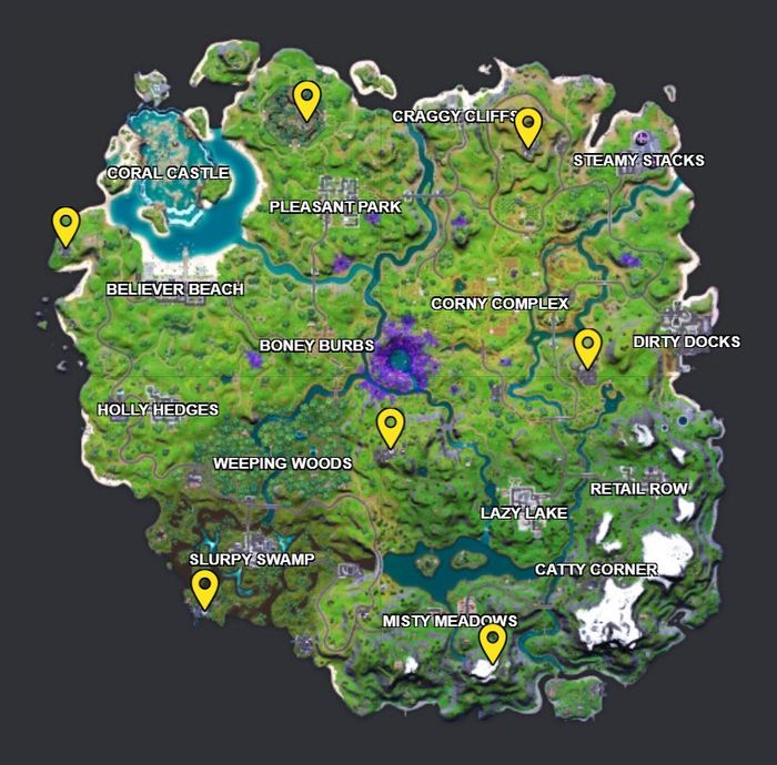 Image showing the location of the I.O. outposts. Image via Fortnite.gg