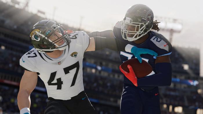 Image of two players fighting for the ball in Madden 23.
