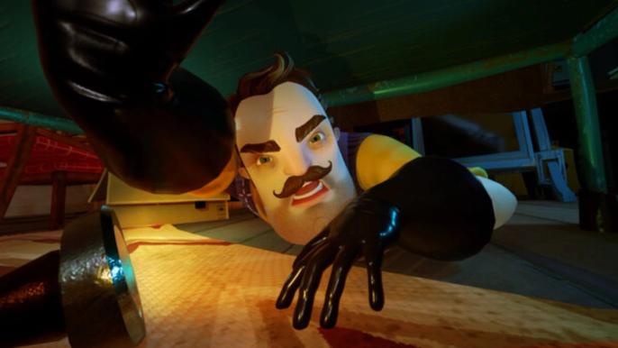 Angry character under the bed in Hello Neighbor 2.