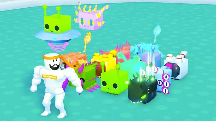 Image of a Roblox character alongside several pets in Pet Simulator X.