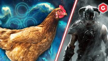 An image of a chicken in Skyrim.