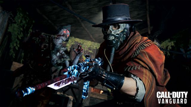 Image showing Vanguard player holding gun with Zombies in background