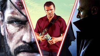 An image of Michael from GTA 5, Hitman's Agent 47 and Metal Gear Solid's Solid Snake.