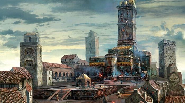 Artwork from CD Projekt Red of a city in The Witcher 3: Wild Hunt.