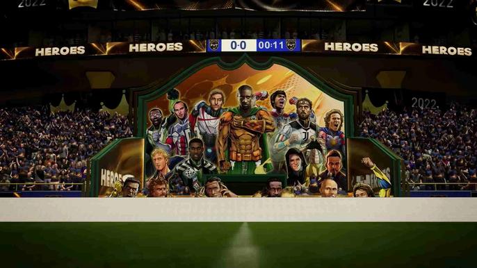 A stadium marquee showing Hero cards in FIFA 23.