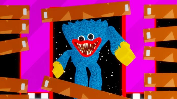 Screenshot from Scary Elevator, showing a horror monster crawling through an elevator shaft