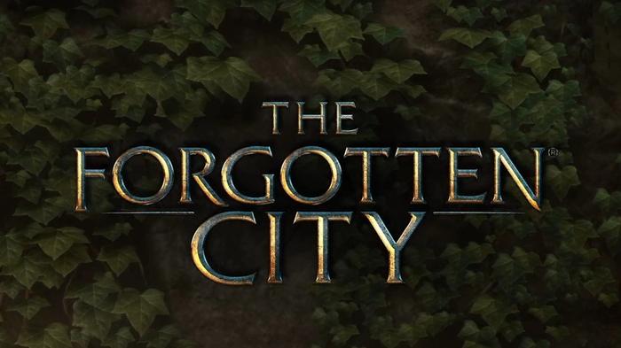  The Forgotten City is written in gold and there are green vines as the background.