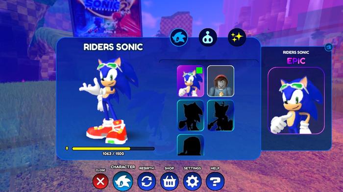 Image of the Riders Sonic skin profile in Sonic Speed Simulator.