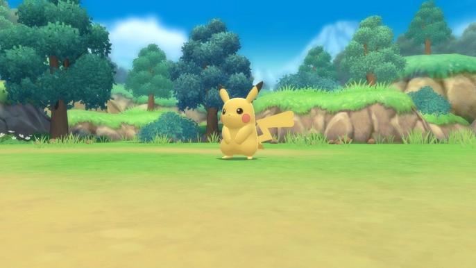 Pikachu appearing for battle in the Trophy Garden of Pokémon Brilliant Diamond and Shining Pearl.