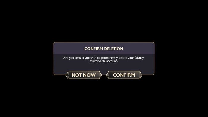 Image of the account deletion page in Disney Mirrorverse.