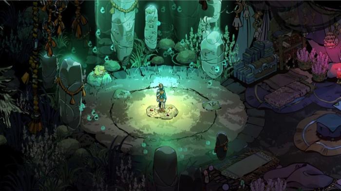A dungeon with neon shades in Hades 2 gameplay.