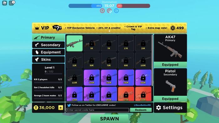 Screenshot of the Base Battle code redemption screen.