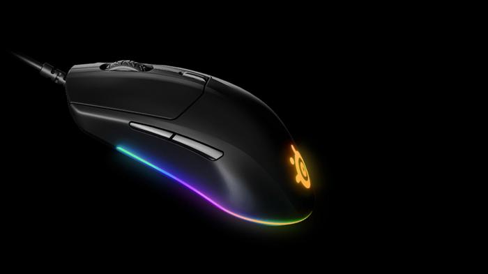 Best gift ideas for gamers - SteelSeries product image of a black mouse with multicoloured lights.