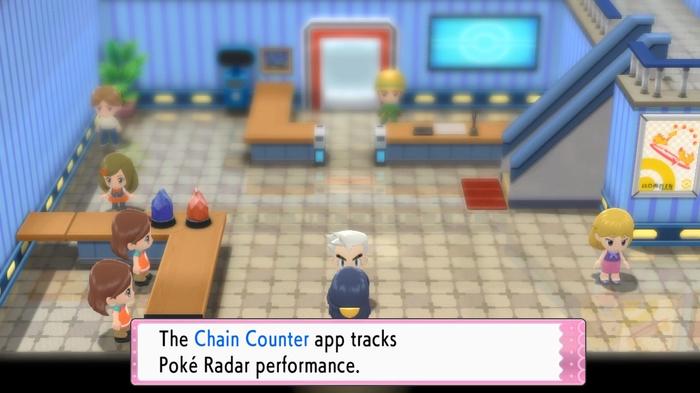The entrance to Ramanas Park; a Pokémon Trainer is gifted the Chain Counter Pokétch app by Professor Oak in Pokémon Brilliant Diamond and Shining Pearl.