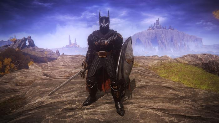 An image of the Batman armour in Elden Ring.