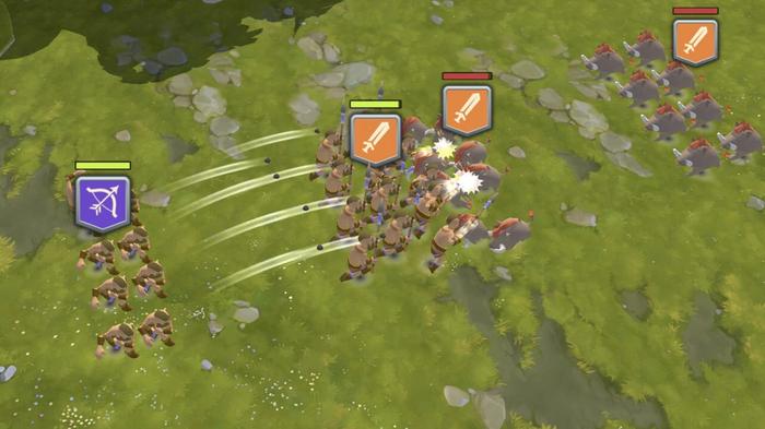 Screenshot from Rise of Cultures, showing two rival armies at battle