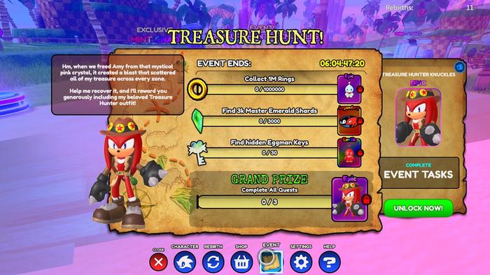 The full list of missions for the Sonic Speed Simulator Treasure Hunt event.