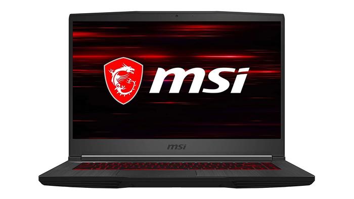 Best laptop for Modern Warfare 2 - MSI GF65 Thin product image of a black laptop with red backlit keys.