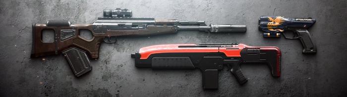 Image from Destiny 2 showing a trio of new weapons arriving in Season 15.