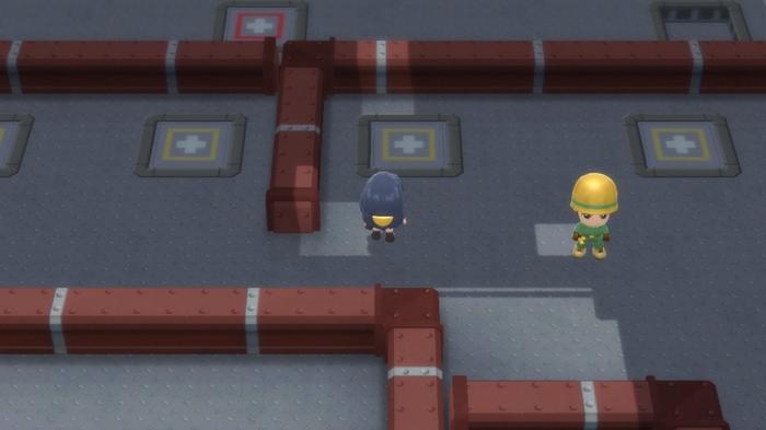 A Pokémon Trainer navigating the Canalave City Gym puzzle in Pokémon Brilliant Diamond and Shining Pearl.