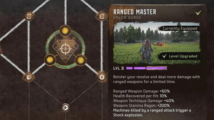 Horizon Forbidden West Ranged Master Unlocked Valor Surge Menu Upgraded To Level 3