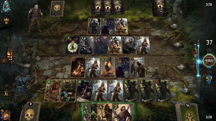 Image of a card game in progress in Gwent.