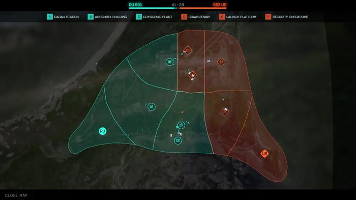 The Big Map screen in Battlefield 2042 shows all the capture points in the fight.