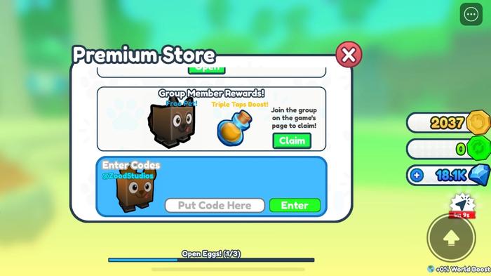 Image of the Tapping Simulator code redemption screen