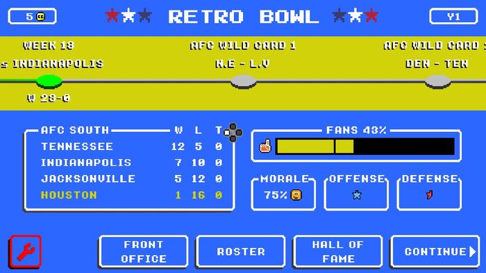 The Retro Bowl menu screen.
