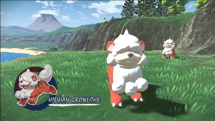 The Hisuian Growlithe of ancient Sinnoh, known as Hisui, in Pokémon Legends: Arceus.