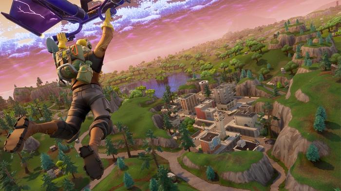 A player flying in Fortnite.