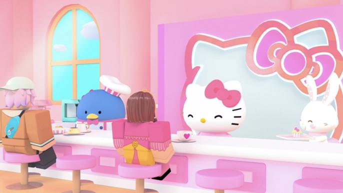 Image of Hello Kitty and a penguin in My Hello Kitty Cafe.