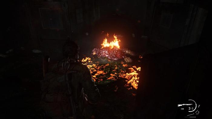 Image of a burning Bloater in The Last of Us Part I.