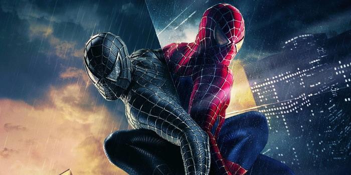 Spider-Man 3 poster showing normal and black suit.