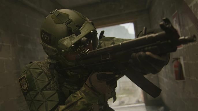 Warzone 2 player aiming down sights and leaning
