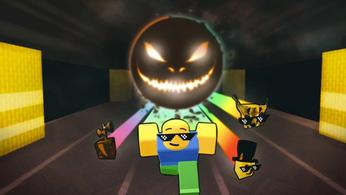 Image of a Roblox character running from a monster in Backrooms Race Clicker.