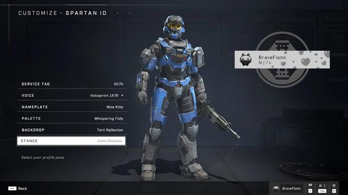 The customization screen in Halo Infinite showing the possible stances a Spartan can use.