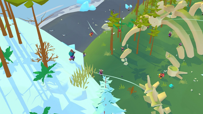 Screenshot from Botworld Adventure, showing various animal sprites ready for battle in an icy biome.