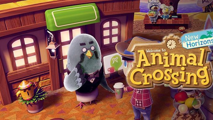 Animal Crossing: New Horizons art featuring a player taking a photo with Brewster.