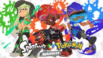 Official art for the Splatoon 3 Pokémon Splatfest with all three teams