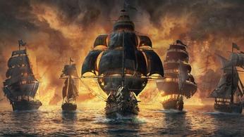 Image of pirate ships in a fiery sea in Skull & Bones.