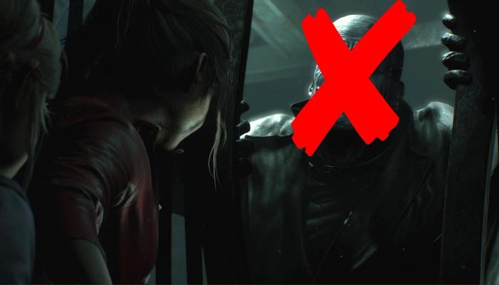 A large red X is painted over Mr X from Resident Evil 2.
