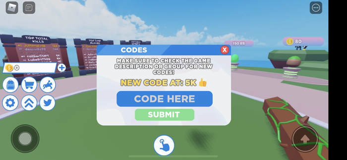 Screenshot from My Dragon Simulator, showing the code redemption screen