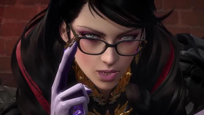 Bayonetta tilting her glasses in the new game's trailer