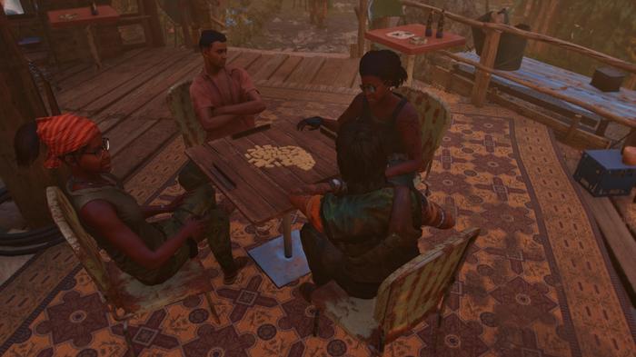 The Far Cry 6 Dominoes table, located at the El Este Guerrilla Camp.