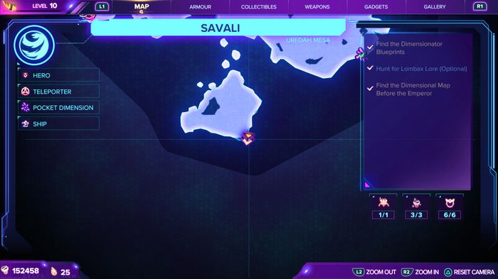 A map of the Sivali area in Ratchet and Clank Rift Apart. The cursor hovers over the location of a CraiggerBear.